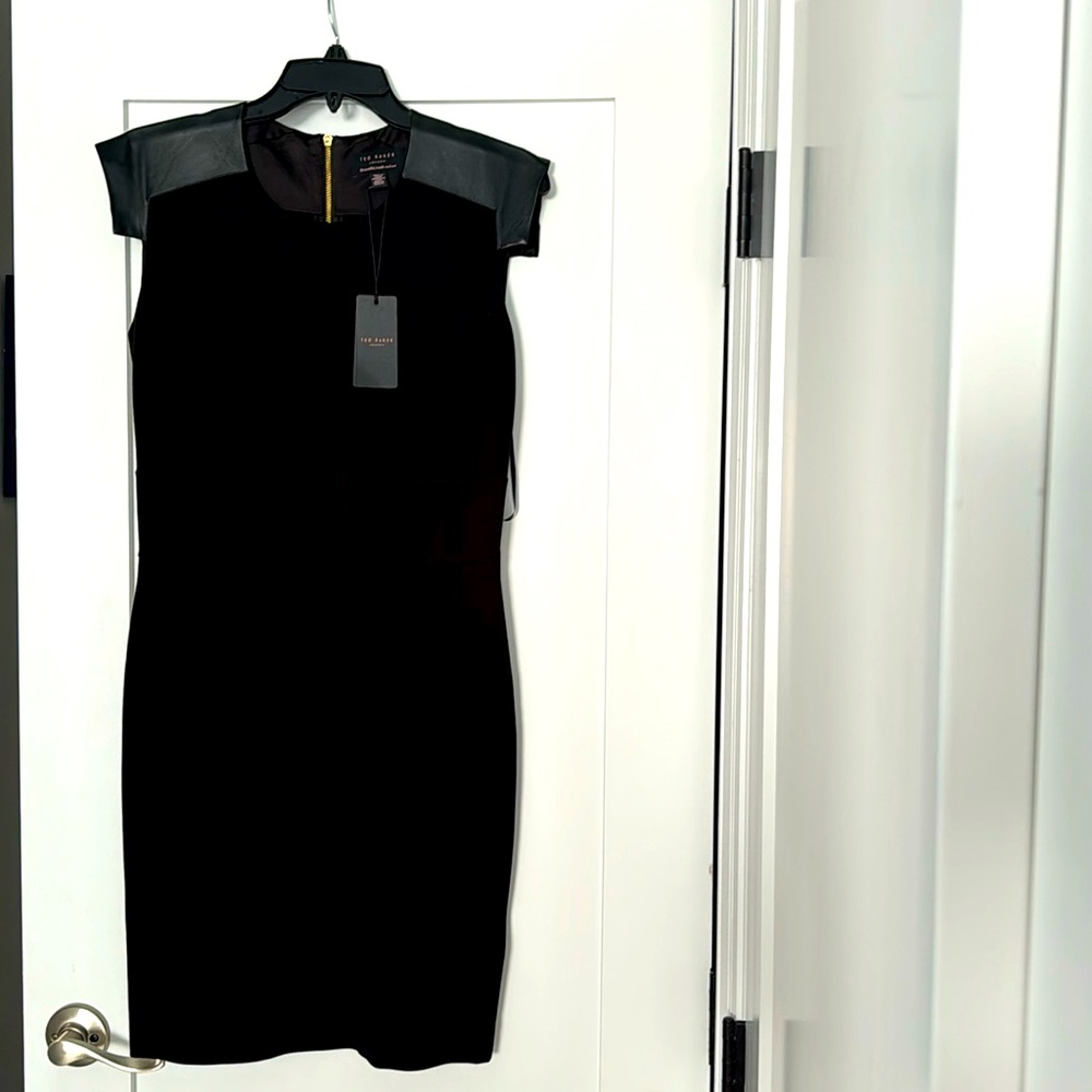 Ted Baker leather shoulder black dress